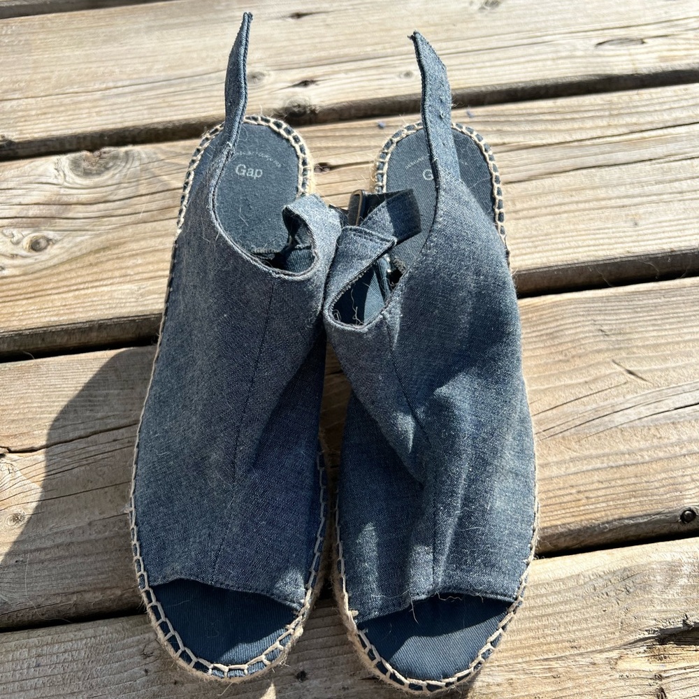 Blue open toe wedge heeled sandals
